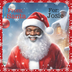 From Santa Add Child's Name African American Square Sticker