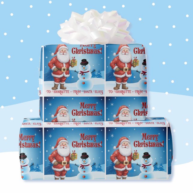 From Santa Add Child's Name Cute Snowman Kids Wrapping Paper (Creator Uploaded)