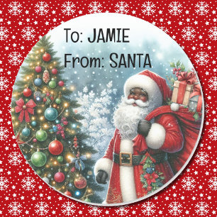 From Santa Add Name African American Christmas Classic Round Sticker