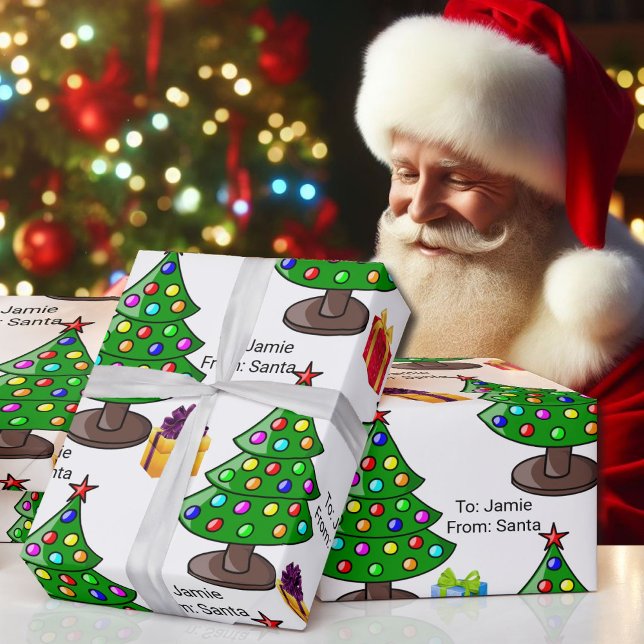 From Santa Child's Name Christmas Tree Wrapping Wrapping Paper (Creator Uploaded)