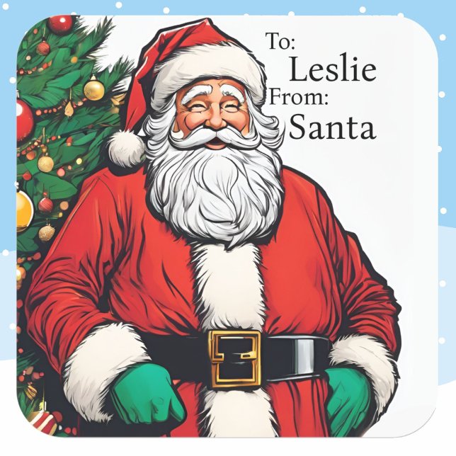 From Santa Claus Add Child's Name For Girl Boy Square Sticker (Creator Uploaded)