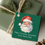From Santa Claus Custom Green Kids Christmas Party Favour Tags<br><div class="desc">Customise these nostalgic green Santa Claus party favour tags with your own personalised text with your kids name in white script. This beautiful old fashioned drawing of Santa's red hat and white beard are the perfect holiday tag for your children's presents under the tree on Christmas day.</div>