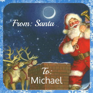 From SANTA CLAUS Gift Wrap CUSTOM Kid's NAME Square Sticker