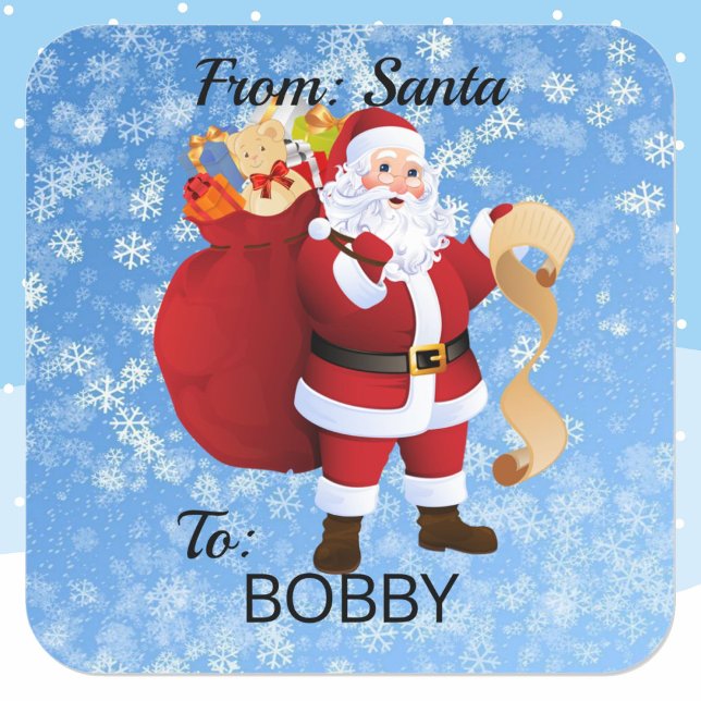 From SANTA CLAUS Gift Wrap CUSTOM Kids NAME Square Sticker (Creator Uploaded)
