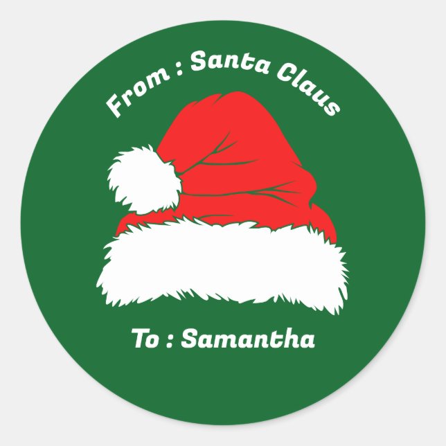 From Santa Claus Green Christmas Gift Classic Round Sticker (Front)