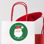 From Santa Cute Custom Green Kids Christmas Gift Classic Round Sticker<br><div class="desc">Customise these cute Santa Claus gift stickers with your own personalised text with your kids name in white script. Santa's red hat and white beard are the perfect holiday drawing on this pretty green gift label for your presents.</div>