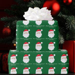 From Santa Cute Custom Green Kids Christmas Wrapping Paper<br><div class="desc">Customise this cute green Santa Claus wrapping paper with your own personalised text with your kids name in white script. Santa's red hat and white beard are the perfect holiday drawing on this pretty gift wrap for your presents.</div>