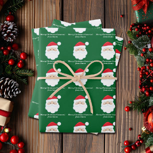 From Santa Cute Custom Green Kids Christmas Wrapping Paper Sheet
