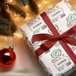From Santa Delivery For (Custom Name) Christmas Wrapping Paper<br><div class="desc">This festive Christmas gift wrapping paper features a charming pattern of stamp-like designs, perfect for adding a personalised touch to your holiday presents. The central motif is a round stamp with the words “SANTA EXPRESS” and “NORTH POLE, ” encircling a reindeer silhouette, all in a rich dark forest green. Surrounding...</div>