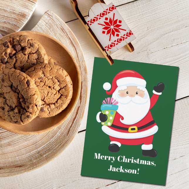 From Santa Green Personalized Kids Christmas Card (Creator Uploaded)