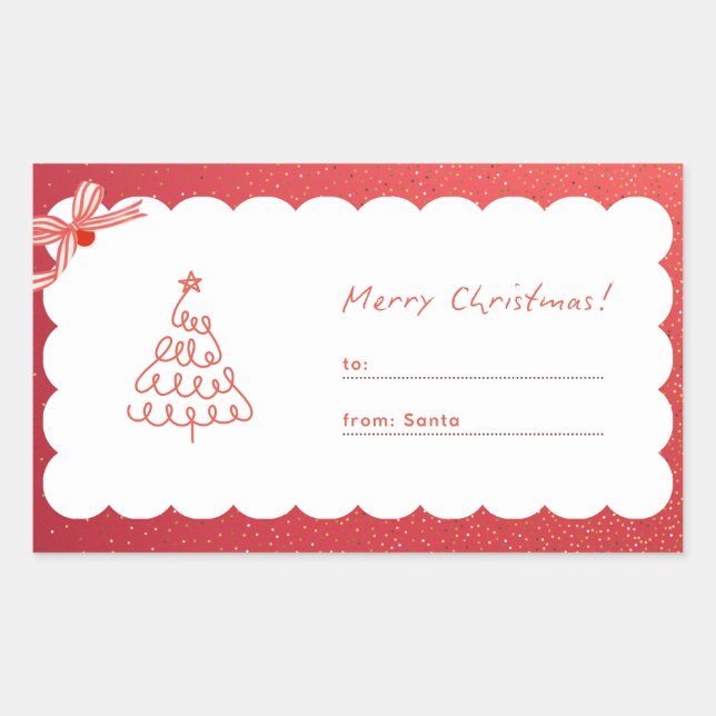 From: Santa | Red and White Cute Christmas Gift Rectangular Sticker (Front)