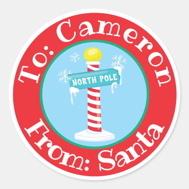 From Santa Sticker Custom Name North Pole Sign (Front)