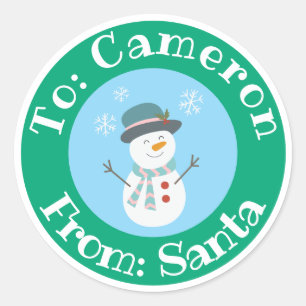 From Santa Sticker with Custom Name Cute Snowman