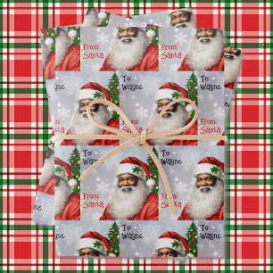 From Santa To Child's Name African American Kids Wrapping Paper Sheet