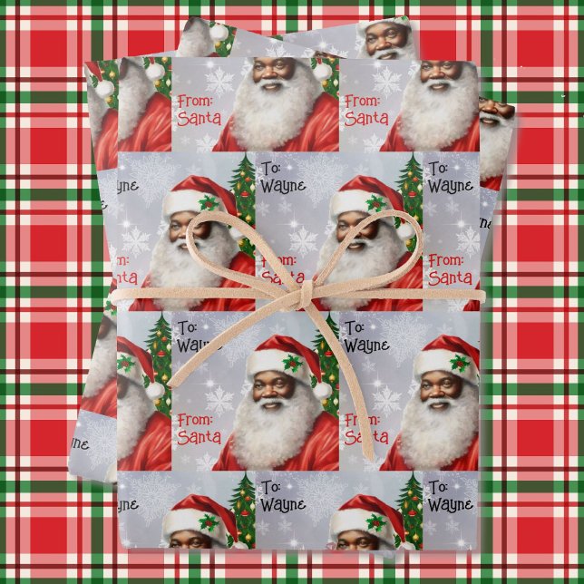 From Santa To Child's Name African American Kids Wrapping Paper Sheet (Creator Uploaded)