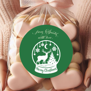 From Santa With Love Snow Globe Deer Classic Round Sticker