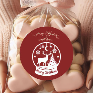 From Santa With Love Snow Globe Deer Classic Round Sticker