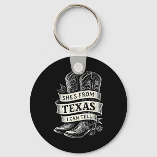 From texas can tell vintage cowgirl retro country key ring