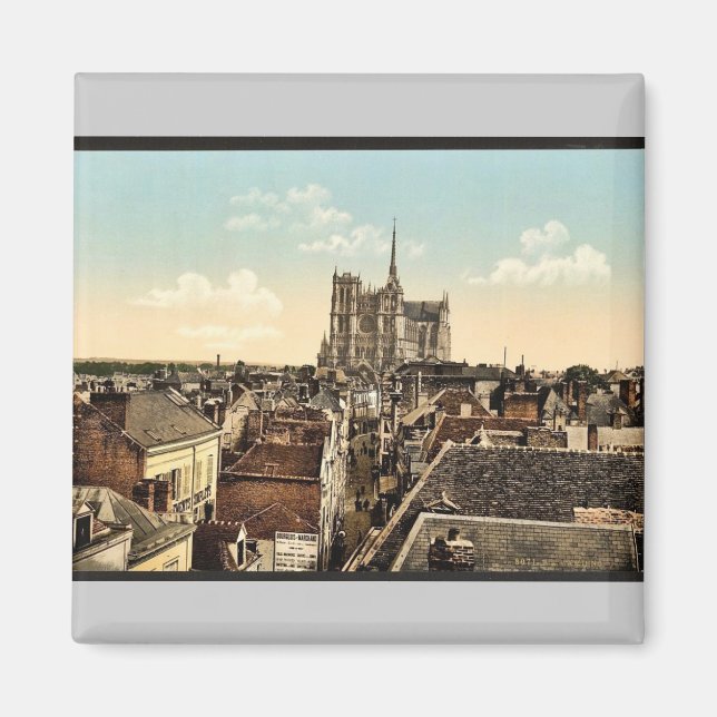 From the belfrey, Amiens, France vintage Photochro Magnet (Front)