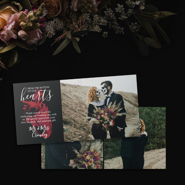 From the Bottom of Our Hearts Dark Wedding Photo Thank You Card (Creator Uploaded)