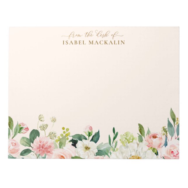 From The Desk Of Blush Pink Watercolor Botanical Notepad (Front)