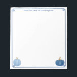 From The Desk Of | Classic Blue And White Pumpkin Notepad<br><div class="desc">Classic with a twist notepad design that you can personalise with your own text including a name. The design features a Greek Key corner border with blue watercolor pumpkins in the bottom left and bottom right corners. These were originally handpainted by me before being scanned into digital form. Please note...</div>
