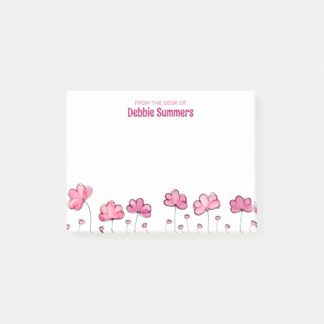 From the Desk of Custom Name Cute Appealing Floral Post-it Notes (Front)