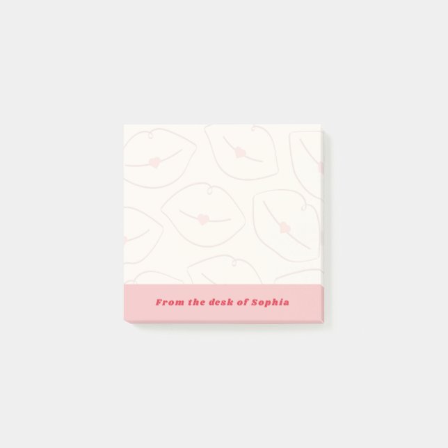 From The Desk Of Custom Name Lips Pattern Pink Post-it Notes (Front)