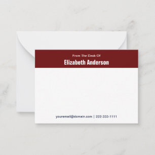 From the Desk of Dark Red White Name Phone Email Card