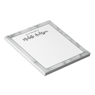 From the Desk of Faux White Marble Name Elegant Notepad
