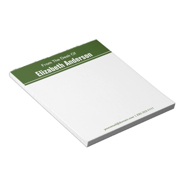 From the Desk of Forest Green and White Notepad (Angled)