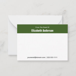 From the Desk of Green and White Name Phone Email Card