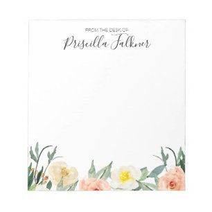 From The Desk Of Modern Coral Watercolor Flowers Notepad