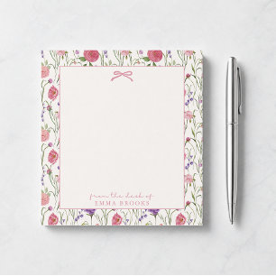 From the desk of, Pink bow, floral background Notepad