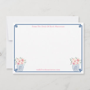 From The Desk Of Preppy Navy And Blush Roses Party Thank You Card