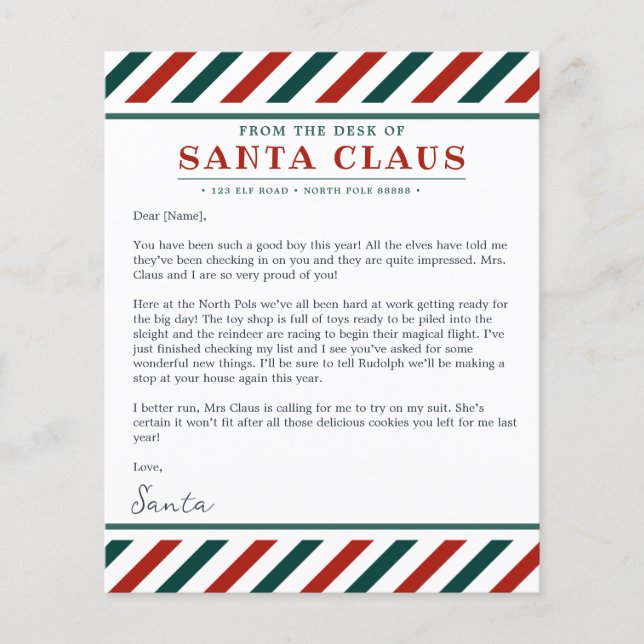 From the Desk of Santa Claus Christmas Letter (Front)