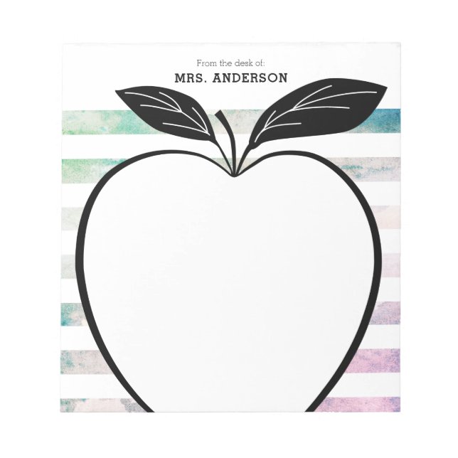 From the Desk of Teacher Apple Watercolor Stripes Notepad (Front)