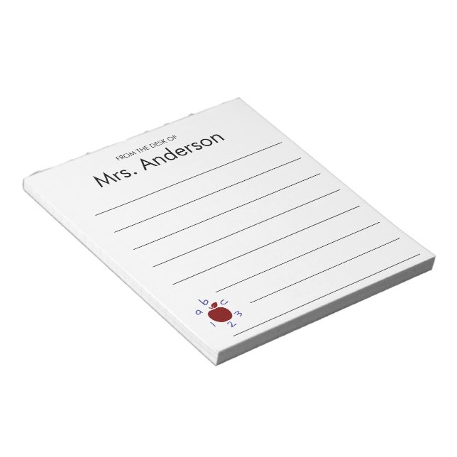 From the Desk of Teacher Name 123 ABC Apple Lined Notepad (Angled)