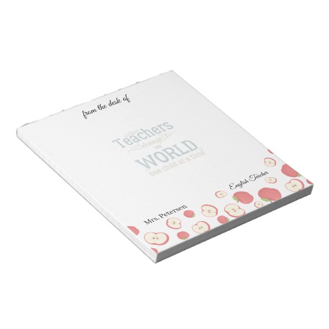 From the desk of teacher name red apple quote notepad (Angled)