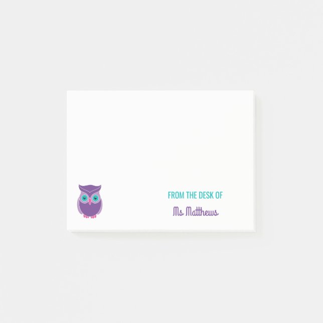 From The Desk Of Teacher Owl Personalised Post-it Notes (Front)