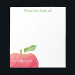 From The Desk of Teacher Red Apple Personalised Notepad<br><div class="desc">From The Desk of Customised Red Apple Watercolor Note Pad for Teachers. Fun personalised teacher gift. Red watercolor silhouette apple with teacher's name personalised in corner. Personalised with your favourite teacher's name. Customise text to say principal, librarian or other important person at school. End of year teacher gifts. Modern stylish...</div>