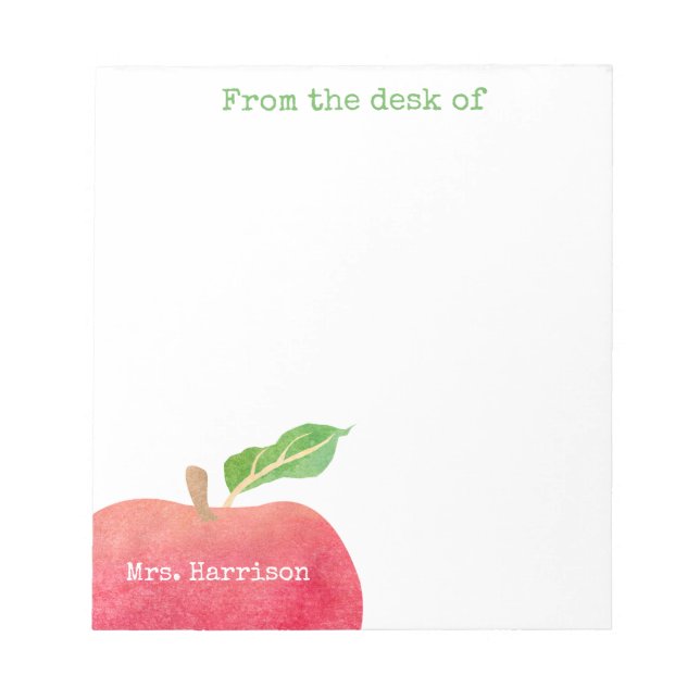 From The Desk of Teacher Red Apple Personalised Notepad (Front)