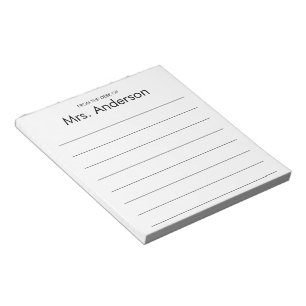 From the Desk of Teacher's Name White Black Lined Notepad