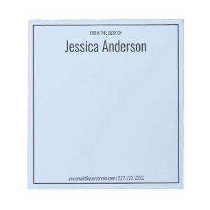 From the Desk of Your Name Light Blue & Black Text Notepad