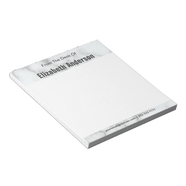 From the Desk Template Elegant Faux White Marble  Notepad (Angled)