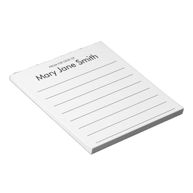 From the Desk Your Name White and Black Lined Notepad (Angled)