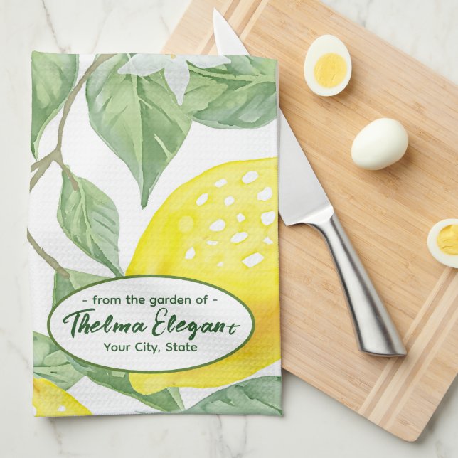 From the Garden of Personalised Lemon Kitchen  Tea Towel (Quarter Fold)
