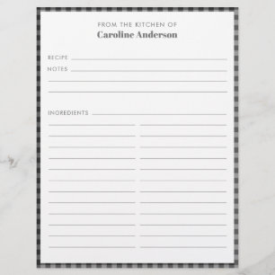 From The Kitchen Black Grey Plaid Recipe Custom  Flyer