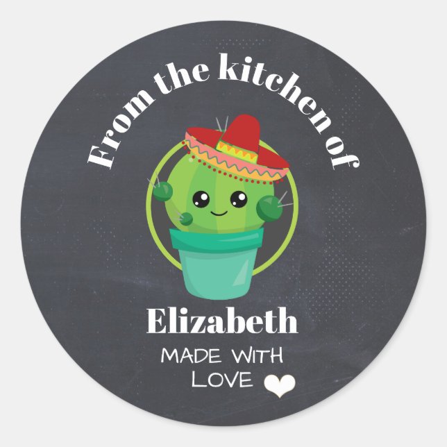 From the Kitchen Cute Cactus in a Sombrero Classic Round Sticker (Front)