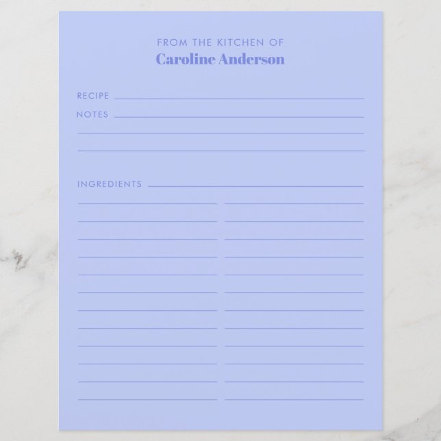 From The Kitchen Cute Purple Recipe Insert (Front)